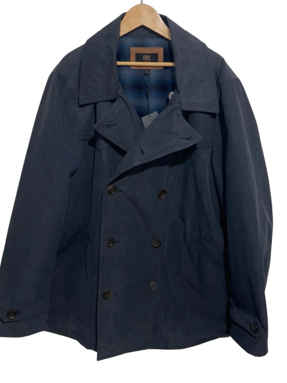 Frye Jacket Mens XL Waxed Canvas Pea Coat Double-Breasted Lined Outdoor Ret$498